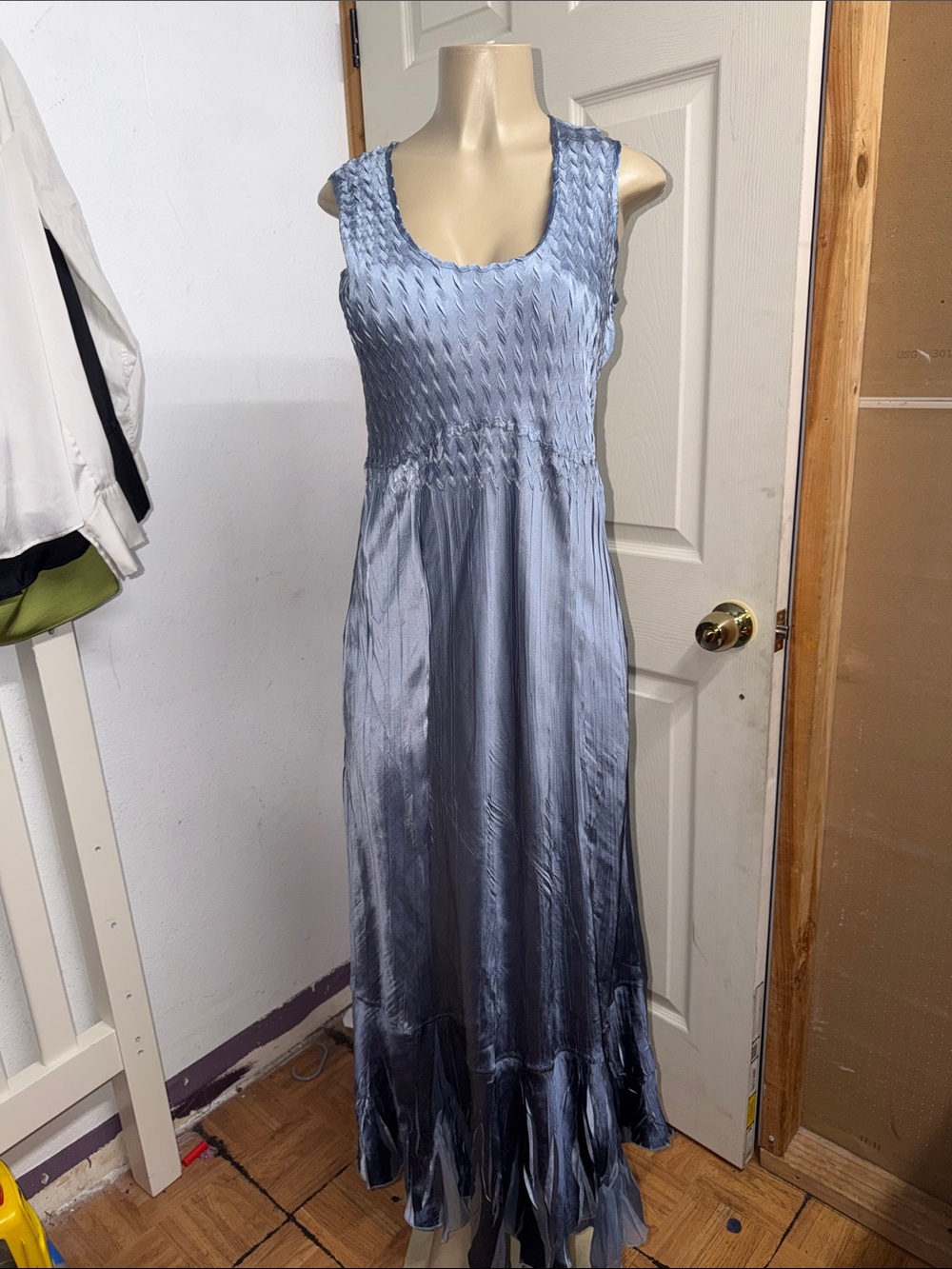 Komarov Light Blue Sleeveless Maxi Dress with Textured Bodice